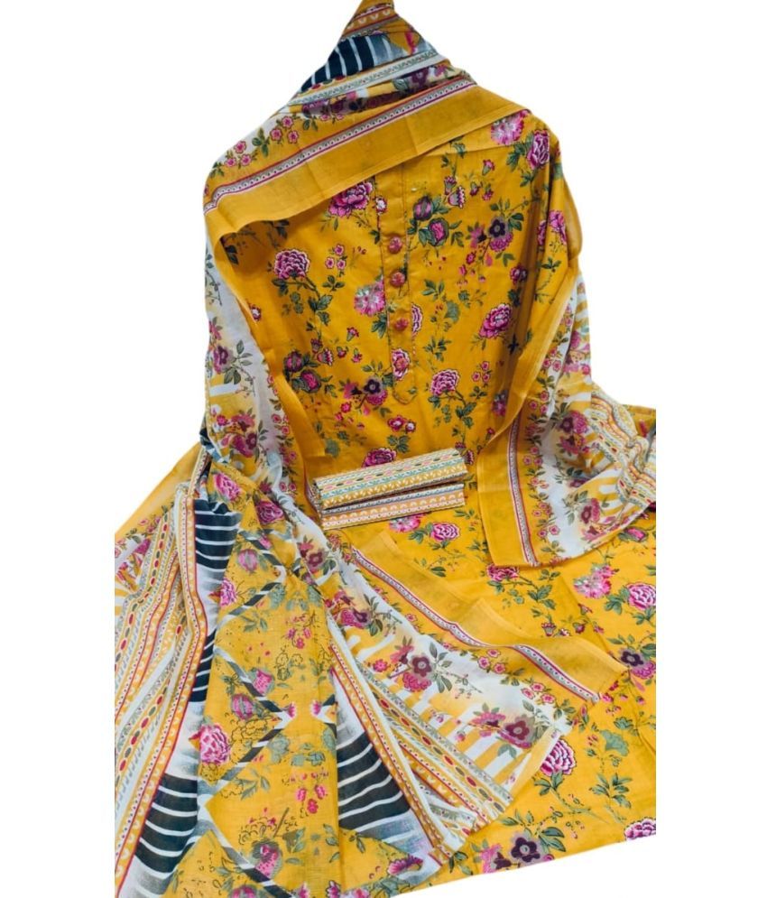     			ABODH COLOURS Unstitched Cotton Printed Dress Material - Yellow ( Pack of 1 )