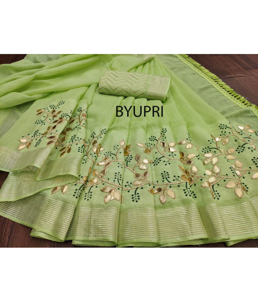     			BYUPRI Cotton Silk Embroidered Saree With Blouse Piece ( Green , Pack of 1 )