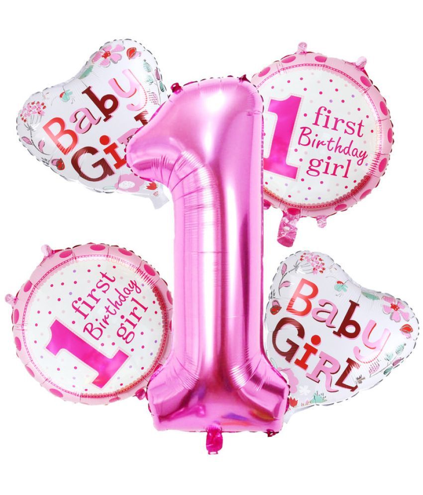     			CRAZYKART 1st First Number Theme Foil Balloon Set For Girls Birthday Party Decoration Items Pack Of 5 Pcs Pink