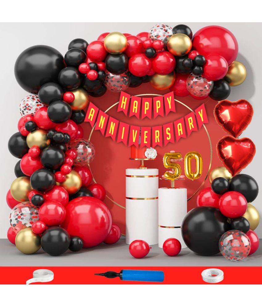     			CRAZYKART 50th Happy Anniversary Decoration Items Kit Combo For Wedding Party Decoration Pack Of 90 Pcs Red Black Gold