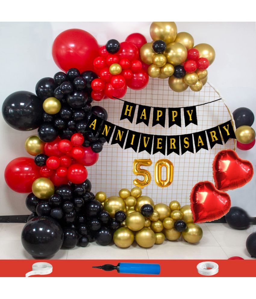     			CRAZYKART 50th Happy Anniversary Decoration Items Kit Combo For Wedding Party Decoration Pack Of 85 Pcs Red Black Gold