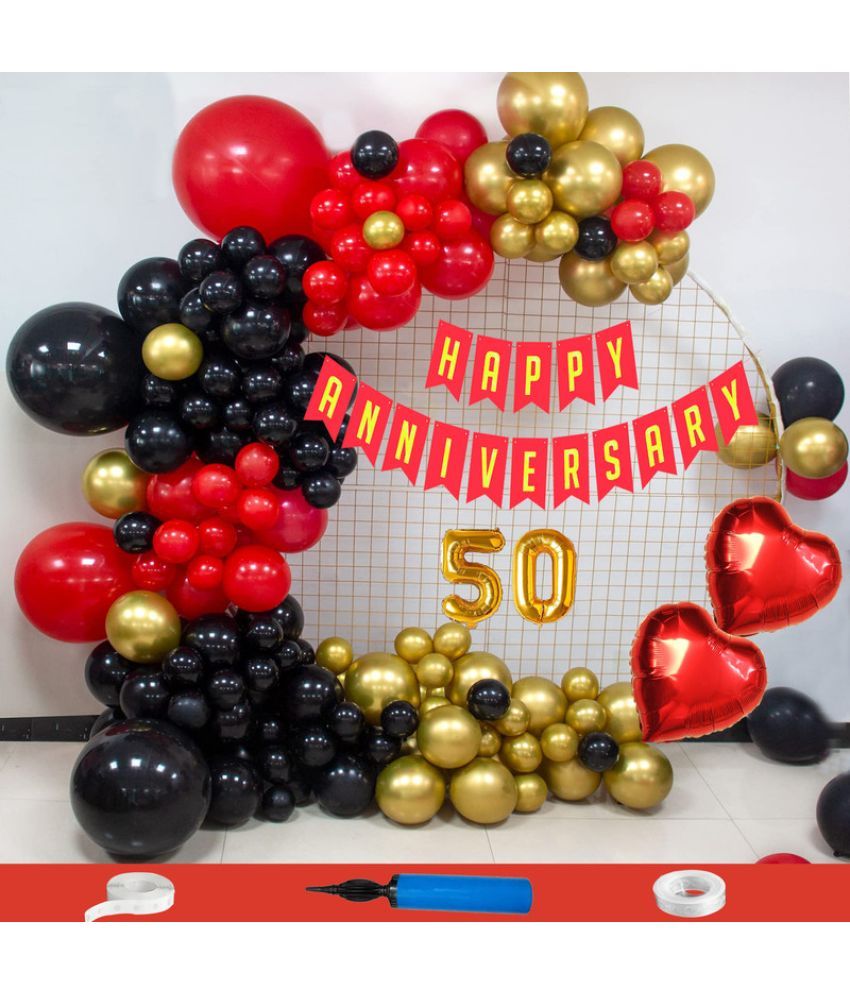     			CRAZYKART 50th Happy Anniversary Decoration Items Kit Combo For Wedding Party Decoration Pack Of 85 Pcs Red Black Gold