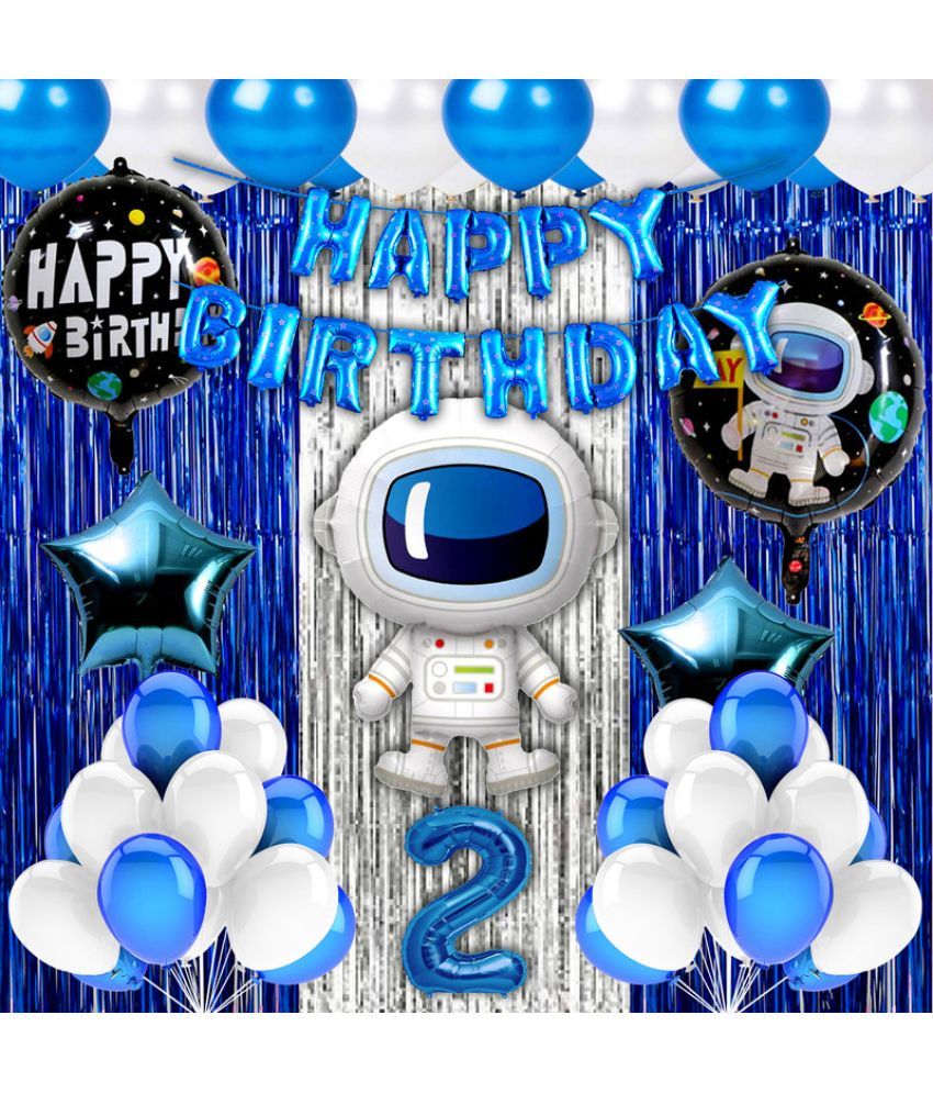     			CRAZYKART Astronaut Space Boy Theme Second 2nd Birthday Decoration Items For Boys Party Decoration Kit Balloon Combo Pack Of 40 Pcs Blue