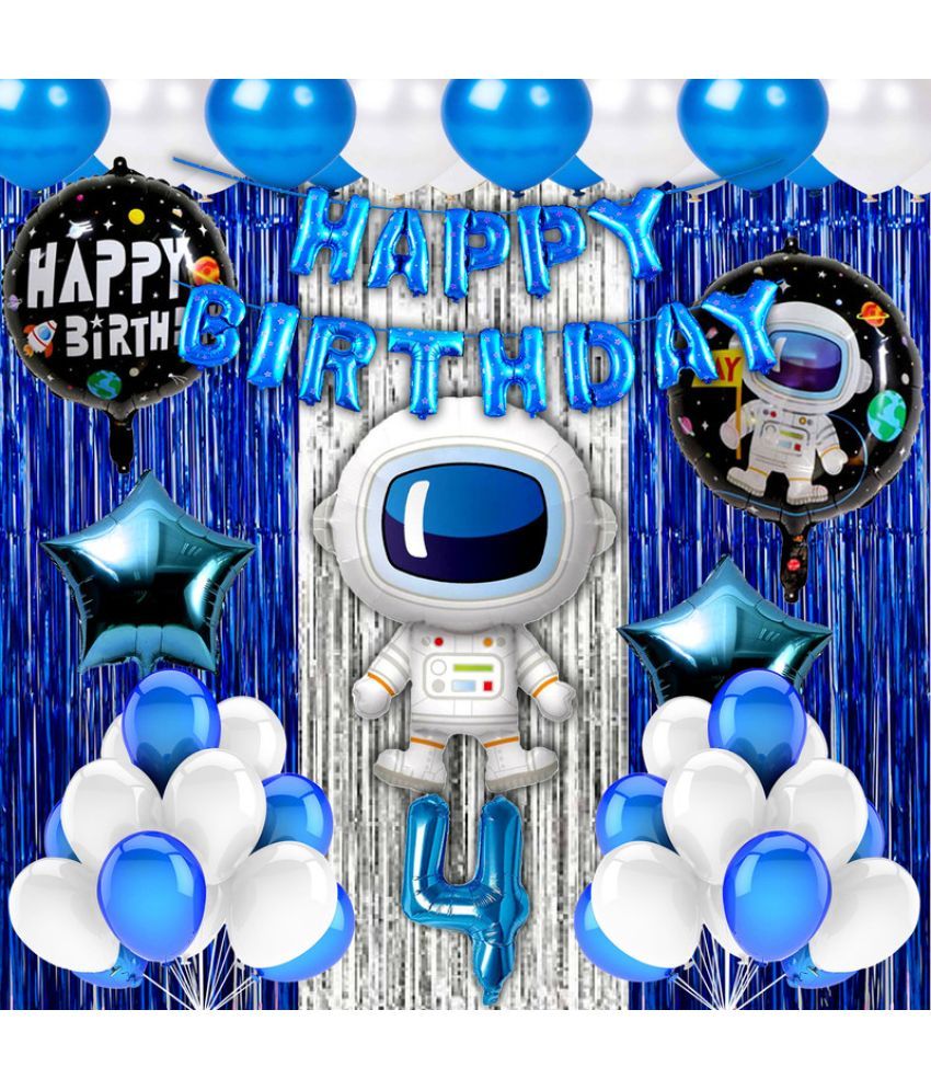     			CRAZYKART Astronaut Space Boy Theme Fourth 4th Birthday Decoration Items For Boys Party Decoration Kit Balloon Combo Pack Of 40 Pcs Blue