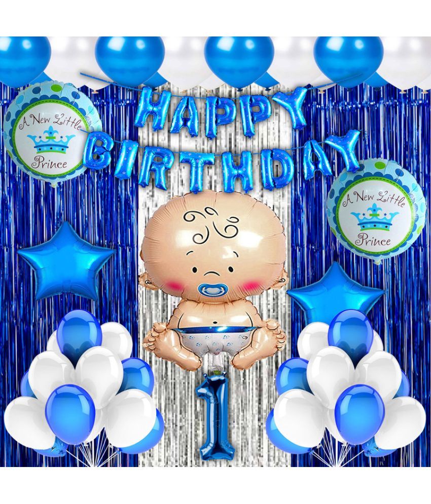     			CRAZYKART Baby Boy Theme First 1st Birthday Decoration Items For Boys Party Decoration Kit Balloon Combo Pack Of 40 Pcs Blue