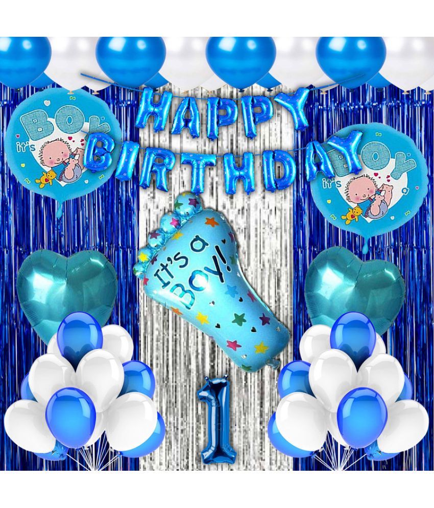     			CRAZYKART Baby Foot Theme First 1st Birthday Decoration Items For Boys Party Decoration Kit Balloon Combo Pack Of 40 Pcs Blue