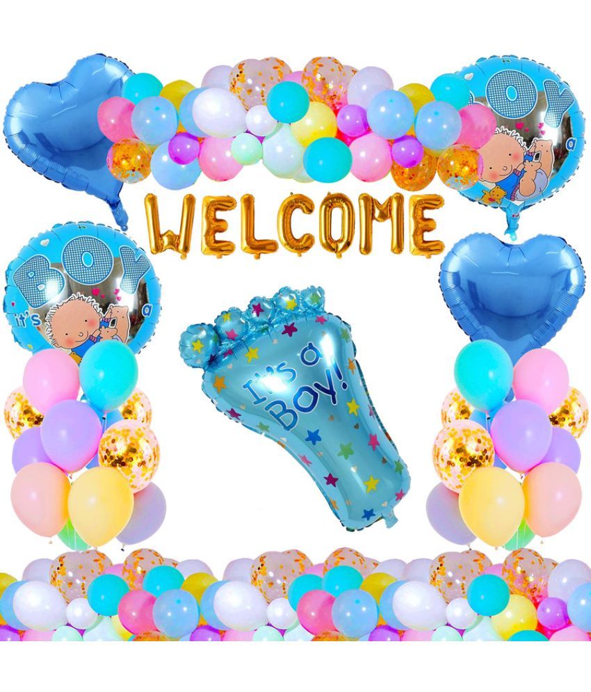     			CRAZYKART Baby Foot Theme Welcome Baby Birthday Decoration Items For Boys Party Decoration Kit Balloon Combo Pack Of 36 Pcs Blue