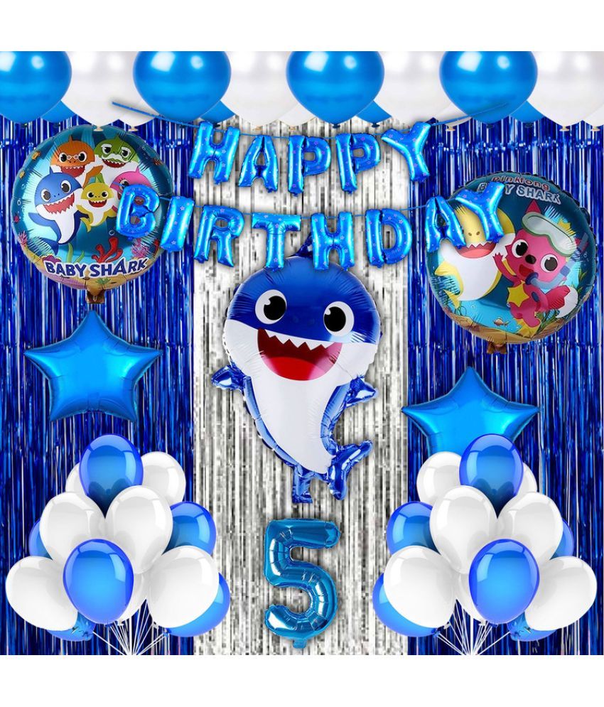     			CRAZYKART Baby Shark Theme Fifth 5th Birthday Decoration Items For Boys Party Decoration Kit Balloon Combo Pack Of 40 Pcs Blue