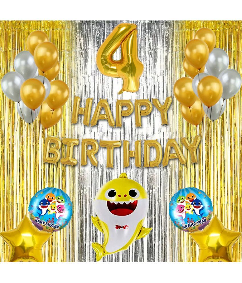     			CRAZYKART Baby Shark Theme Fourth 4th Birthday Decoration Items For Boys Party Decoration Kit Balloon Combo Pack Of 40 Pcs Gold