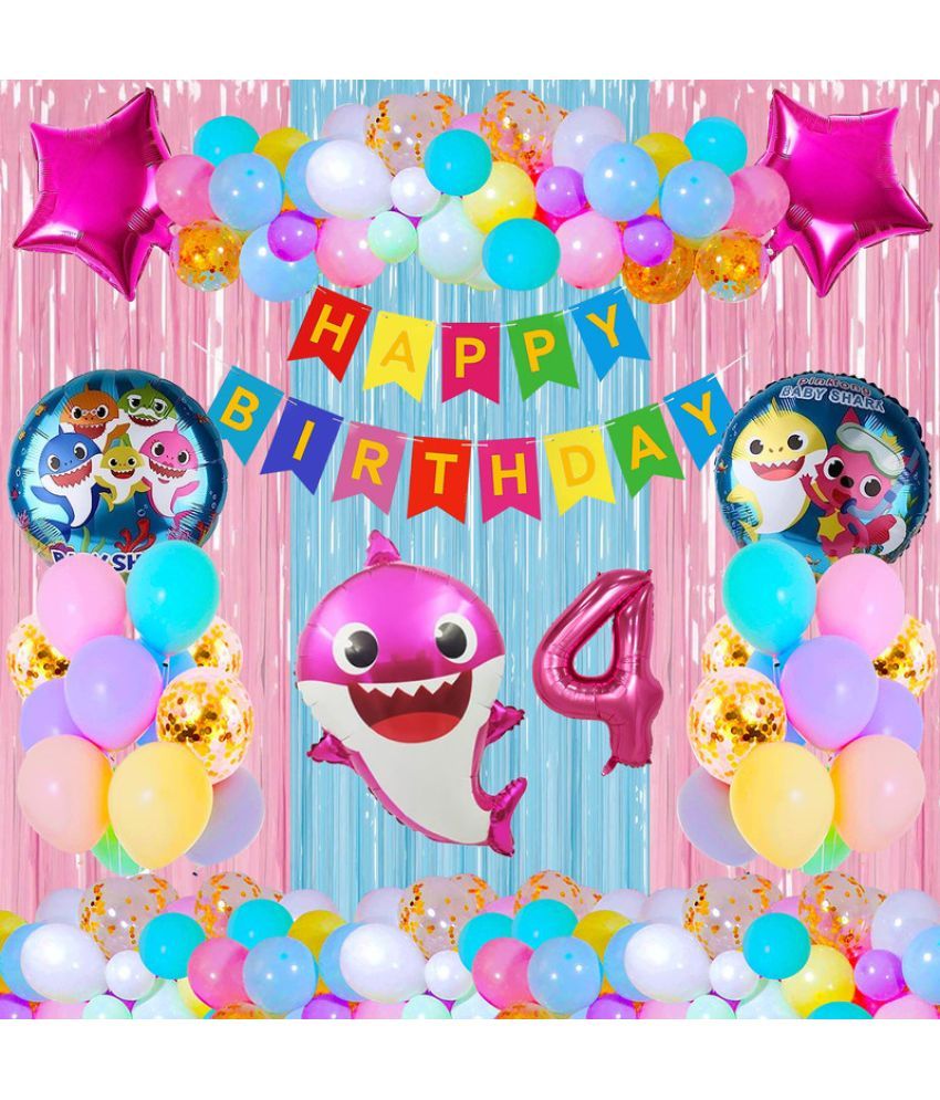     			CRAZYKART Baby Shark Theme Fourth 4th Birthday Decoration Items For Girls Party Decoration Kit Balloon Combo Pack Of 40 Pcs Pink