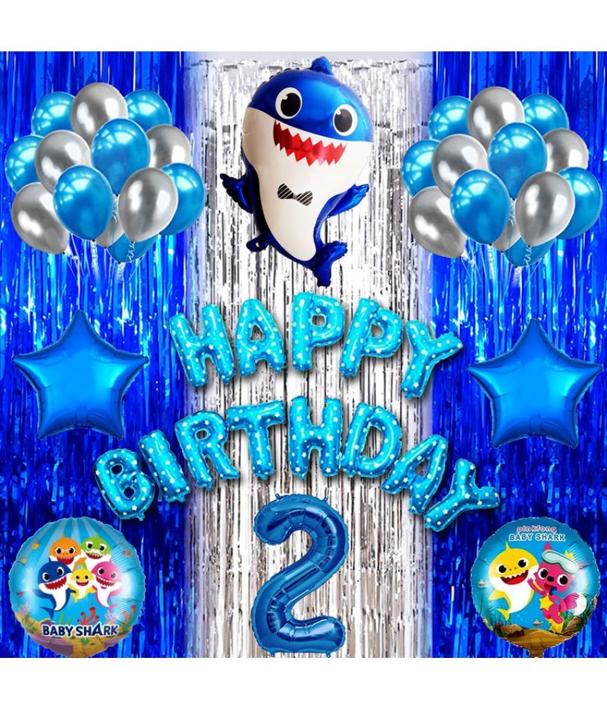     			CRAZYKART Baby Shark Theme Second 2nd Birthday Decoration Items For Boys Party Decoration Kit Balloon Combo Pack Of 40 Pcs Blue