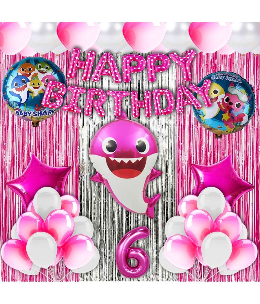     			CRAZYKART Baby Shark Theme Sixth 6th Birthday Decoration Items For Girls Party Decoration Kit Balloon Combo Pack Of 40 Pcs Pink