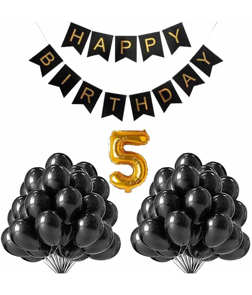     			CRAZYKART Balloon & Banner Theme Fifth 5th Birthday Decoration Items For Boys Party Decoration Kit Balloon Combo Pack Of 32 Pcs Black