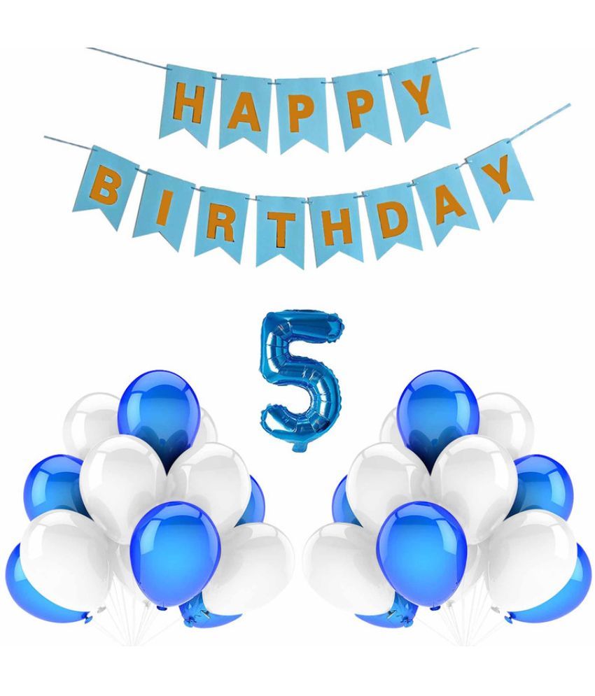     			CRAZYKART Balloon & Banner Theme Fifth 5th Birthday Decoration Items For Boys Party Decoration Kit Balloon Combo Pack Of 32 Pcs Blue