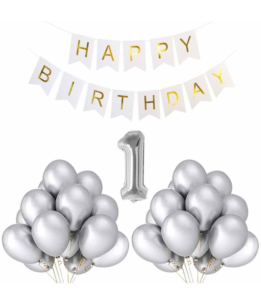     			CRAZYKART Balloon & Banner Theme First 1st Birthday Decoration Items For Boys Party Decoration Kit Balloon Combo Pack Of 32 Pcs Silver