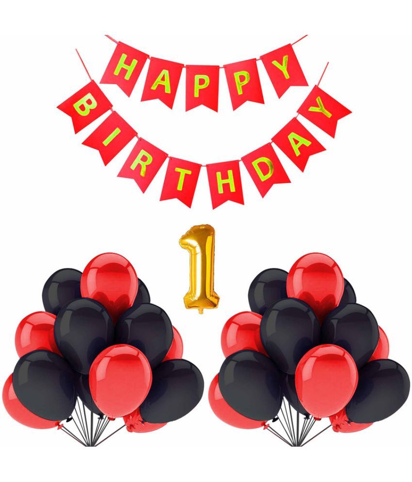     			CRAZYKART Balloon & Banner Theme First 1st Birthday Decoration Items For Girls Party Decoration Kit Balloon Combo Pack Of 32 Pcs Red