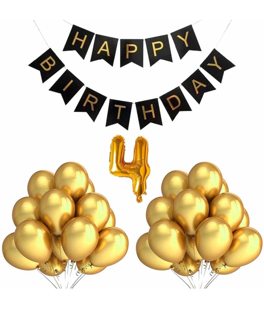     			CRAZYKART Balloon & Banner Theme Fourth 4th Birthday Decoration Items For Boys Party Decoration Kit Balloon Combo Pack Of 32 Pcs Gold