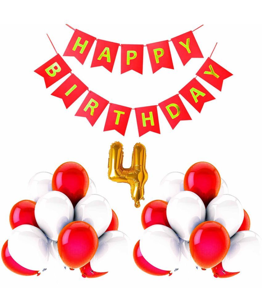     			CRAZYKART Balloon & Banner Theme Fourth 4th Birthday Decoration Items For Girls Party Decoration Kit Balloon Combo Pack Of 32 Pcs Red