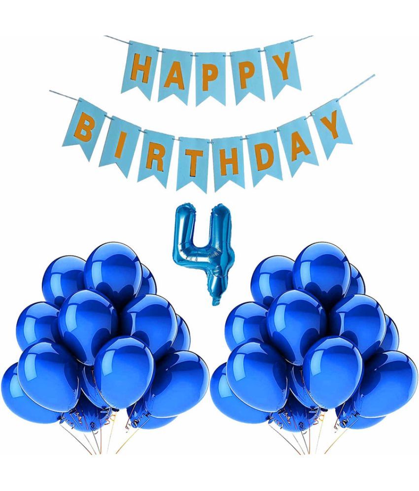     			CRAZYKART Balloon & Banner Theme Fourth 4th Birthday Decoration Items For Boys Party Decoration Kit Balloon Combo Pack Of 32 Pcs Blue