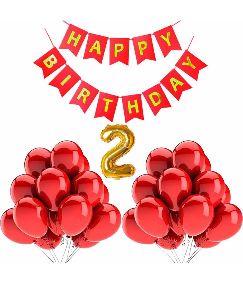     			CRAZYKART Balloon & Banner Theme Second 2nd Birthday Decoration Items For Girls Party Decoration Kit Balloon Combo Pack Of 32 Pcs Red