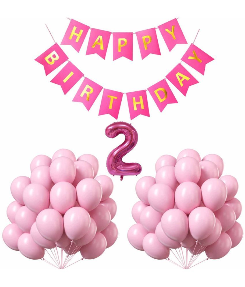     			CRAZYKART Balloon & Banner Theme Second 2nd Birthday Decoration Items For Girls Party Decoration Kit Balloon Combo Pack Of 32 Pcs Pink