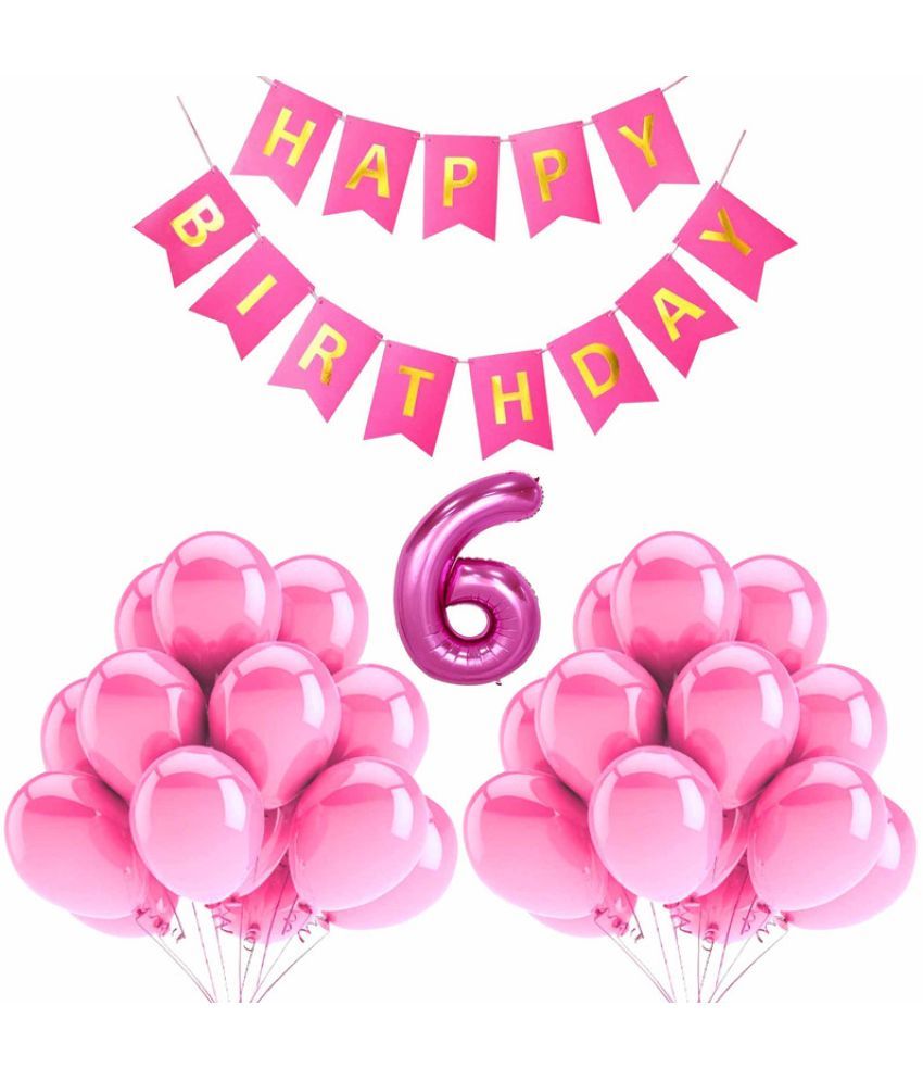     			CRAZYKART Balloon & Banner Theme Sixth 6th Birthday Decoration Items For Girls Party Decoration Kit Balloon Combo Pack Of 32 Pcs Pink