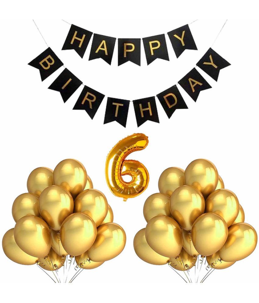     			CRAZYKART Balloon & Banner Theme Sixth 6th Birthday Decoration Items For Boys Party Decoration Kit Balloon Combo Pack Of 32 Pcs Gold