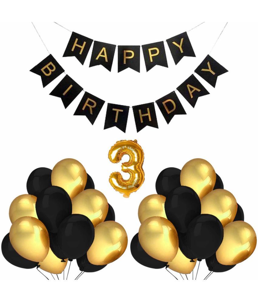     			CRAZYKART Balloon & Banner Theme Third 3rd Birthday Decoration Items For Boys Party Decoration Kit Balloon Combo Pack Of 32 Pcs Gold