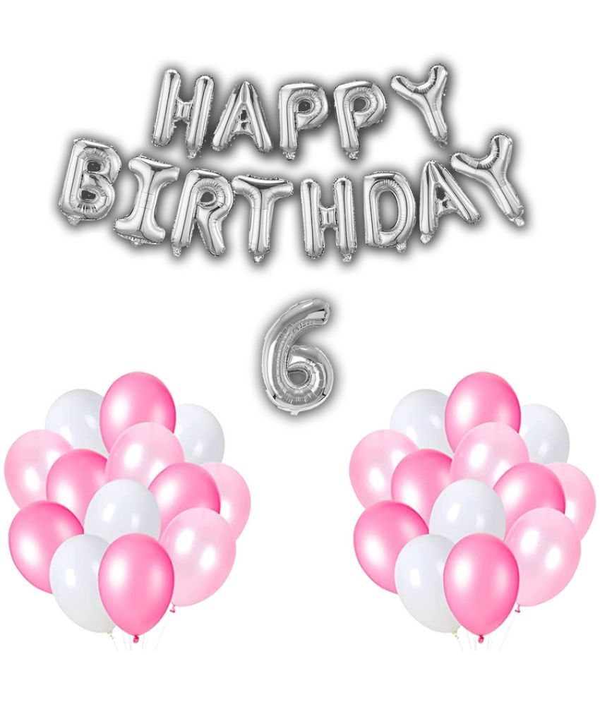     			CRAZYKART Balloon & Happy Birthday Foil Balloon Theme Sixth 6th Birthday Decoration Items For Girls Party Decoration Kit Balloon Combo Pack Of 32 Pcs Pink