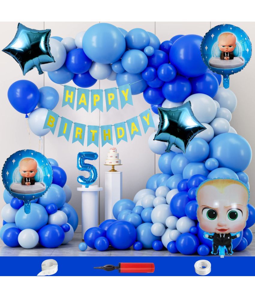     			CRAZYKART Boss Baby Theme Fifth 5th Birthday Decoration Items For Boys Party Decoration Kit Balloon Combo Pack Of 110 Pcs Blue