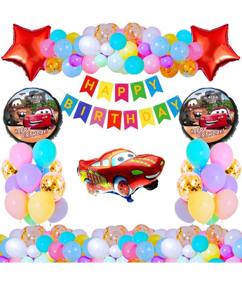     			CRAZYKART Cars Theme  Birthday Decoration Items For Boys Party Decoration Kit Balloon Combo Pack Of 36 Pcs Red