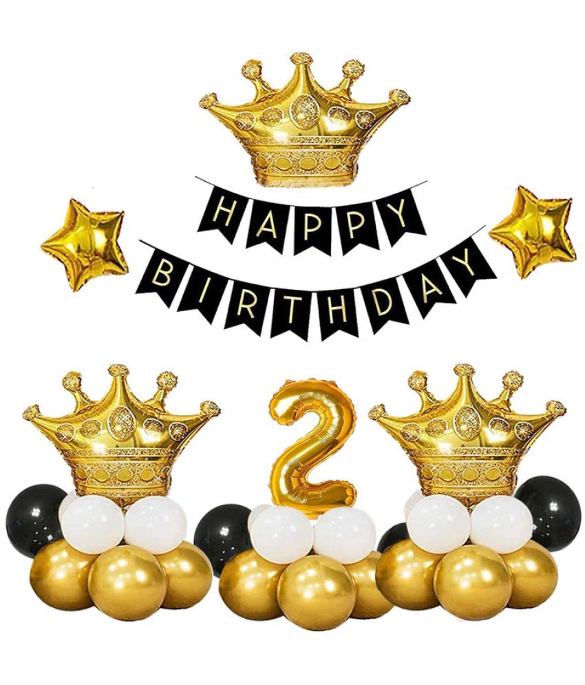     			CRAZYKART Crown Theme Second 2nd Birthday Decoration Items For Boys Party Decoration Kit Balloon Combo Pack Of 37 Pcs Gold