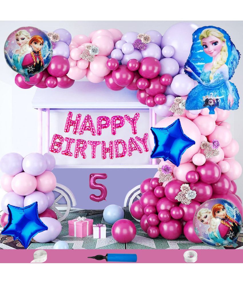     			CRAZYKART Frozen Theme Fifth 5th Birthday Decoration Items For Girls Party Decoration Kit Balloon Combo Pack Of 85 Pcs Pink