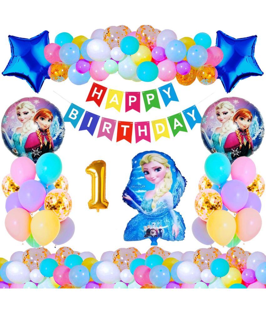     			CRAZYKART Frozen Theme First 1st Birthday Decoration Items For Girls Party Decoration Kit Balloon Combo Pack Of 37 Pcs Blue