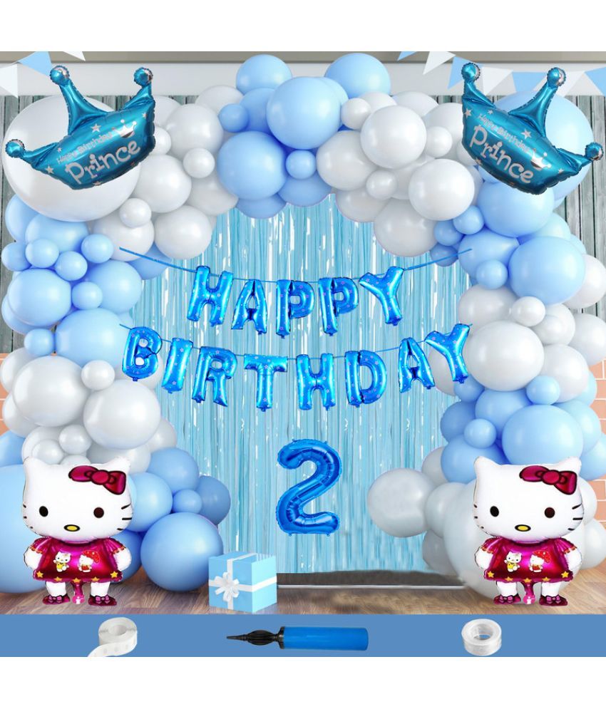     			CRAZYKART Hello Kitty Prince Crown Theme Second 2nd Birthday Decoration Items For Boys Party Decoration Kit Balloon Combo Pack Of 111 Pcs Blue