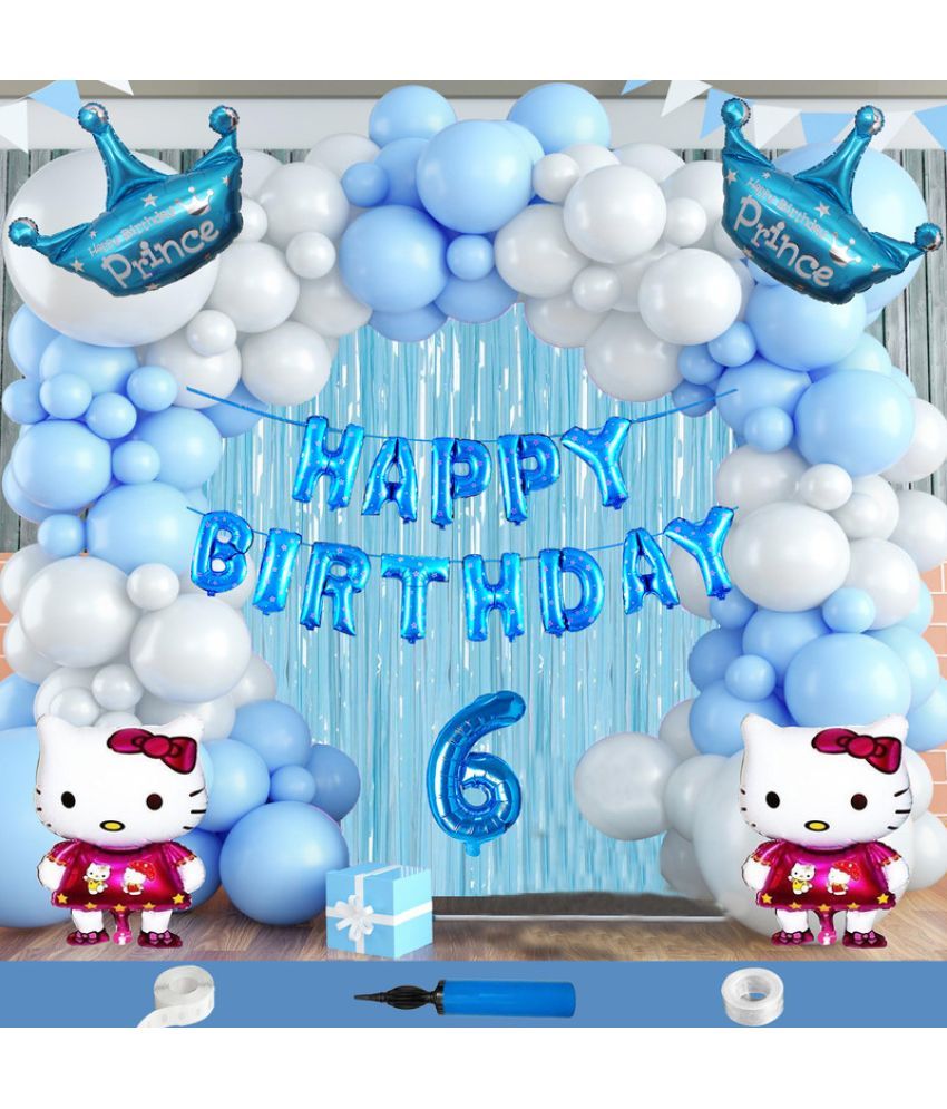     			CRAZYKART Hello Kitty Prince Crown Theme Sixth 6th Birthday Decoration Items For Boys Party Decoration Kit Balloon Combo Pack Of 111 Pcs Blue