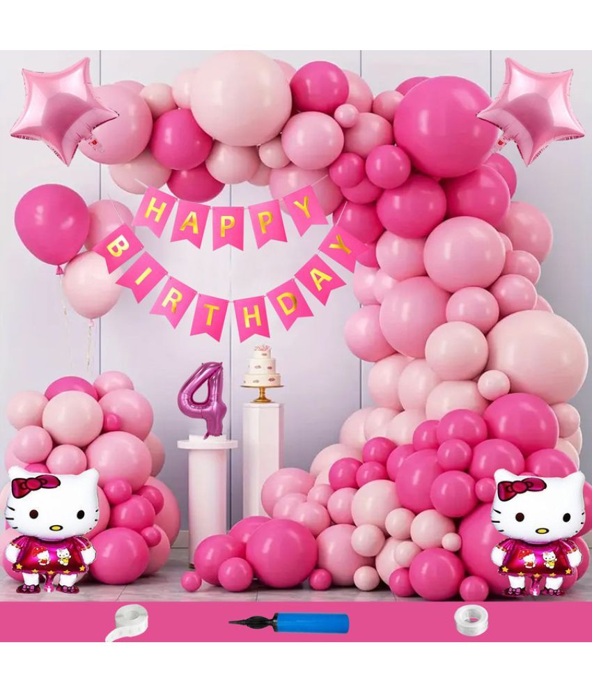     			CRAZYKART Hello Kitty Star Theme Fourth 4th Birthday Decoration Items For Girls Party Decoration Kit Balloon Combo Pack Of 109 Pcs Pink