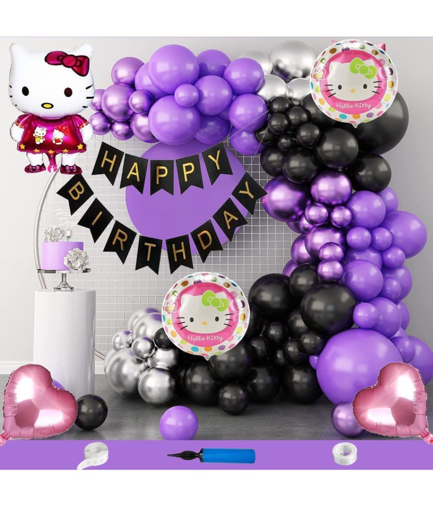     			CRAZYKART Hello Kitty Theme  Birthday Decoration Items For Girls Party Decoration Kit Balloon Combo Pack Of 109 Pcs Purple