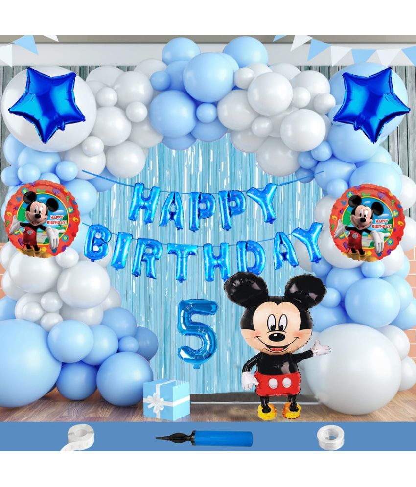     			CRAZYKART Mickey Mouse Theme Fifth 5th Birthday Decoration Items For Boys Party Decoration Kit Balloon Combo Pack Of 112 Pcs Blue