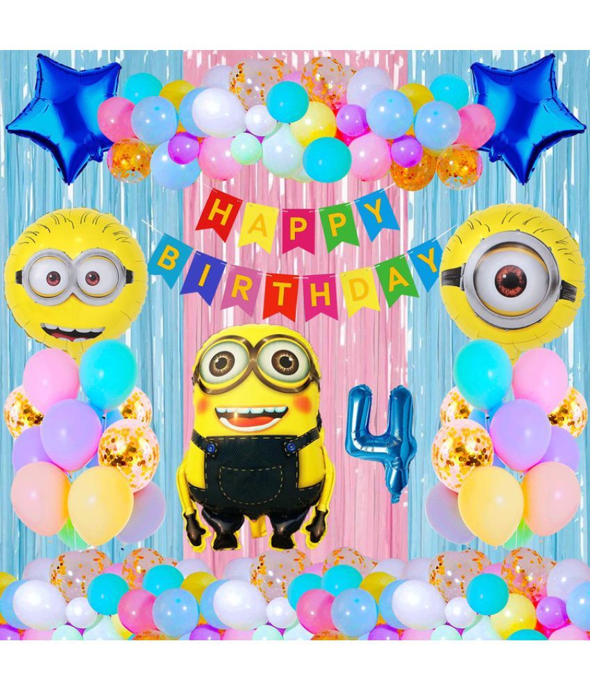     			CRAZYKART Minions Theme Fourth 4th Birthday Decoration Items For Boys Party Decoration Kit Balloon Combo Pack Of 40 Pcs Yellow