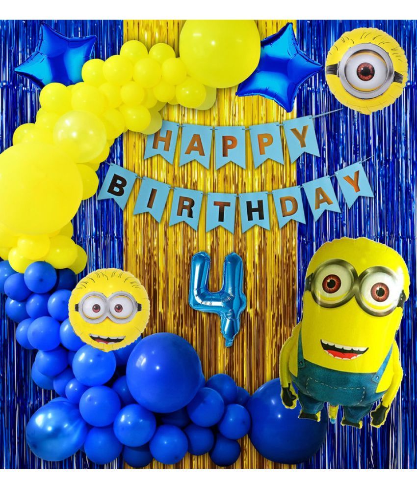     			CRAZYKART Minions Theme Fourth 4th Birthday Decoration Items For Boys Party Decoration Kit Balloon Combo Pack Of 40 Pcs Blue