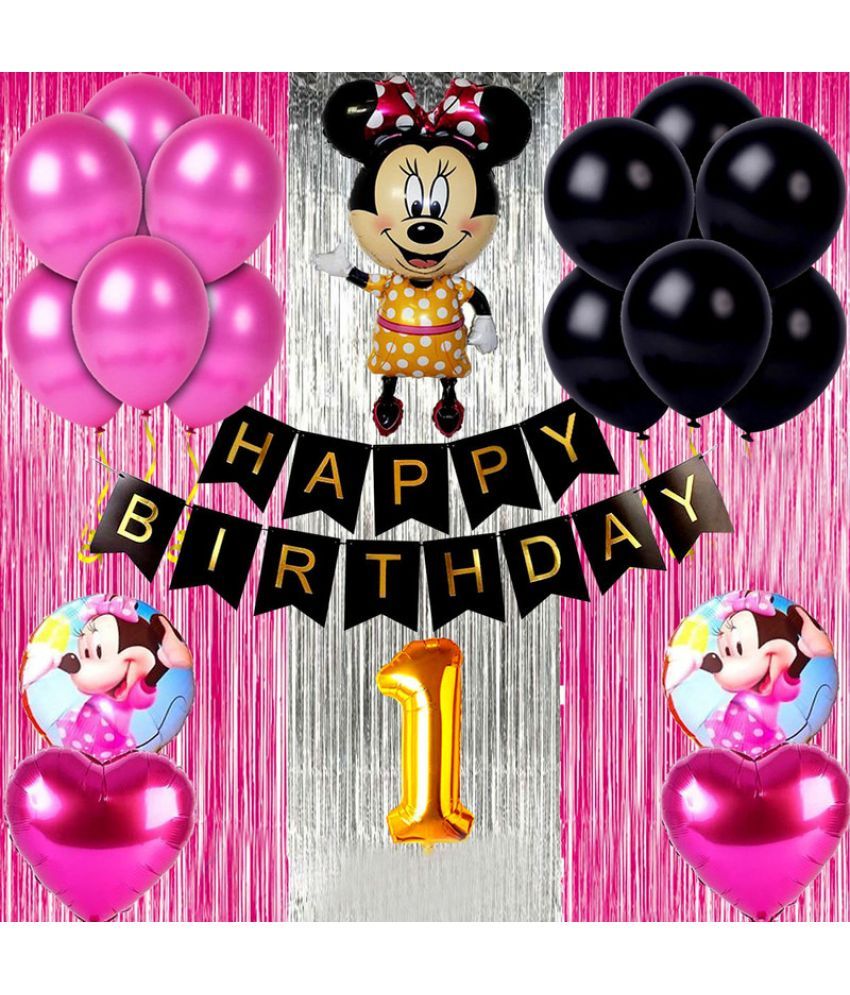     			CRAZYKART Minnie Mouse Theme First 1st Birthday Decoration Items For Girls Party Decoration Kit Balloon Combo Pack Of 40 Pcs Pink