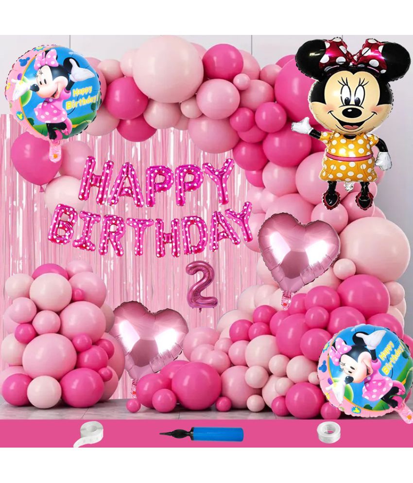     			CRAZYKART Minnie Mouse Theme Second 2nd Birthday Decoration Items For Girls Party Decoration Kit Balloon Combo Pack Of 112 Pcs Pink