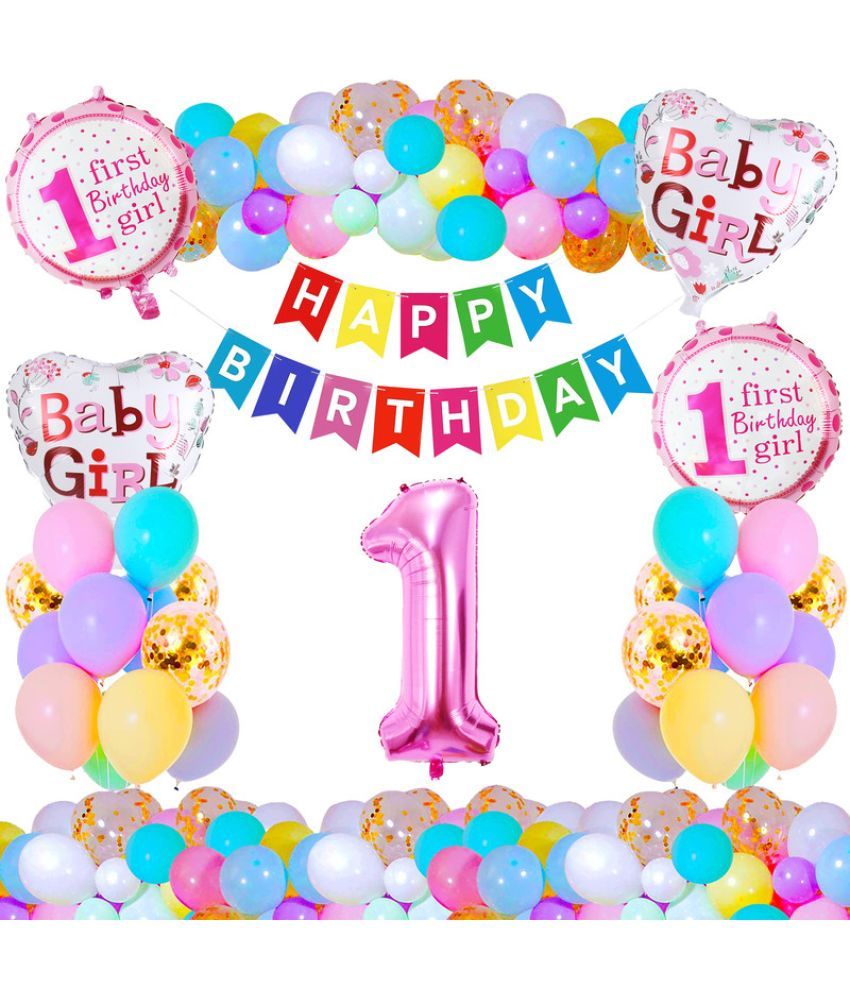     			CRAZYKART Number Theme First 1st Birthday Decoration Items For Girls Party Decoration Kit Balloon Combo Pack Of 36 Pcs Pink