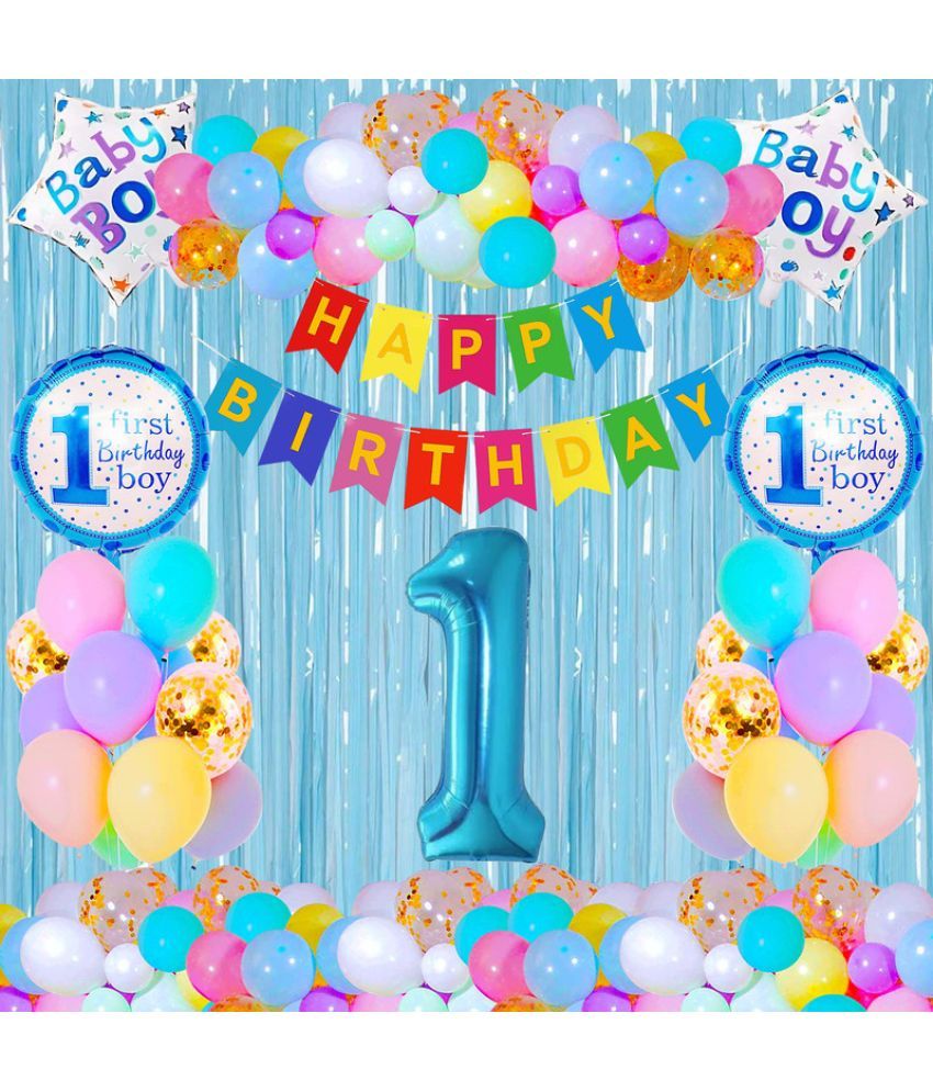     			CRAZYKART Number Theme First 1st Birthday Decoration Items For Boys Party Decoration Kit Balloon Combo Pack Of 38 Pcs Blue