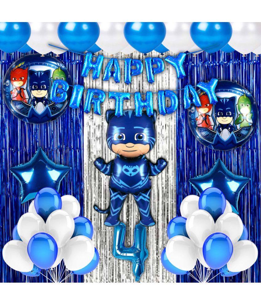     			CRAZYKART PJ Mask Theme Fourth 4th Birthday Decoration Items For Boys Party Decoration Kit Balloon Combo Pack Of 40 Pcs Blue