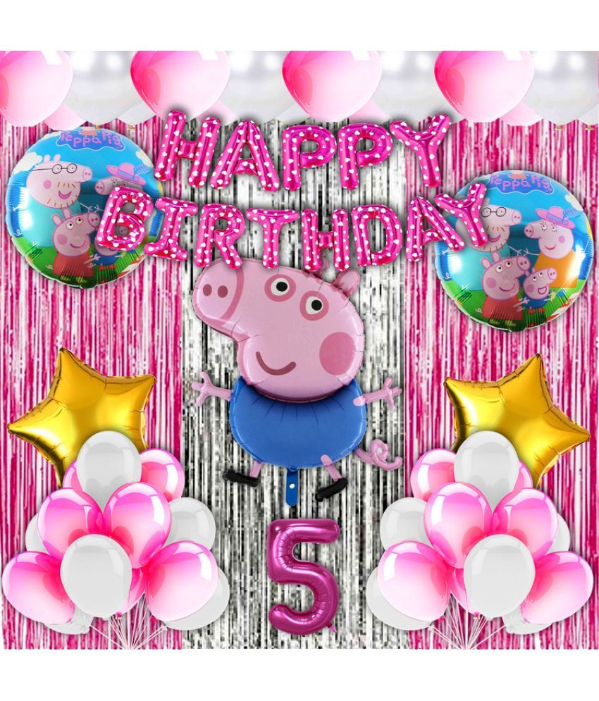     			CRAZYKART Peppa Pig Theme Fifth 5th Birthday Decoration Items For Girls Party Decoration Kit Balloon Combo Pack Of 40 Pcs Pink