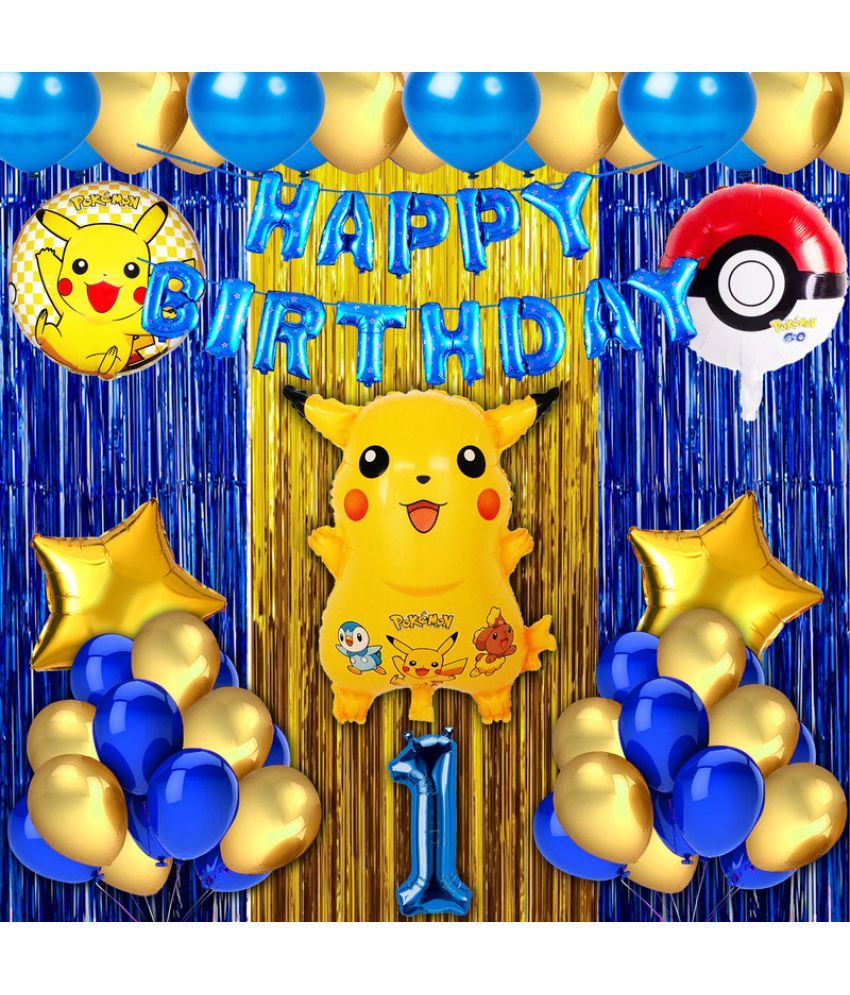     			CRAZYKART Pikachu Pokemon Theme First 1st Birthday Decoration Items For Boys Party Decoration Kit Balloon Combo Pack Of 40 Pcs Blue