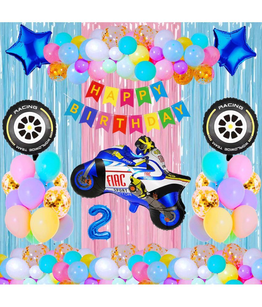     			CRAZYKART Racing Bike Theme Second 2nd Birthday Decoration Items For Boys Party Decoration Kit Balloon Combo Pack Of 40 Pcs Blue