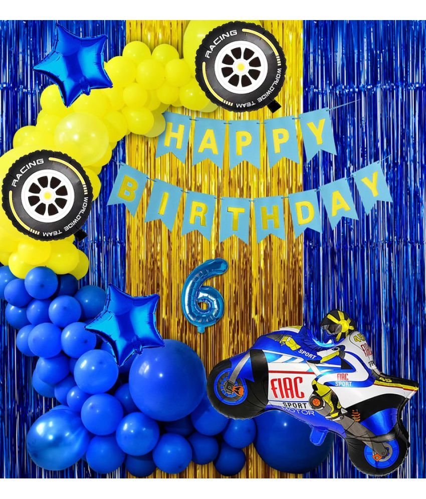     			CRAZYKART Racing Bike Theme Sixth 6th Birthday Decoration Items For Boys Party Decoration Kit Balloon Combo Pack Of 40 Pcs Blue